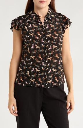 Alice & Olivia Martel Flutter Sleeve Silk Button-Up Top in Wild Horse at Nordstrom Rack, Size Small