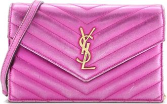 Saint Laurent Classic Monogram Wallet on Chain Matelasse Chevron Metallic Leather Small crossbody bag - Roze