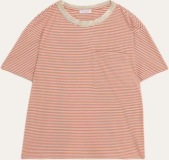 Brunello Cucinelli Metallic Monili-Collar Striped Jersey T-Shirt