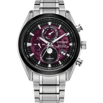 Citizen Tsuki-yomi Atomic Timekeeping Super Titanium Bracelet Watch, 43mm in Silver-Tone Red at Nordstrom