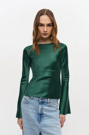 Ganni Green Satin Blouse - Size 32 Elastane