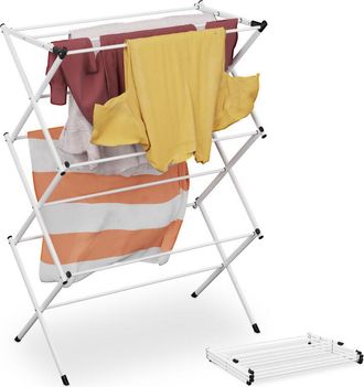 Relaxdays Relaxdays - Foldable Laundry Rack, Drying Horse, 11 rods, 104 x 73 x 38 cm, Indoor, Metal, Airing, Space-Saving, White