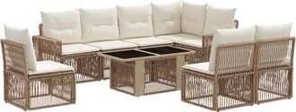 vidaXL Conjunto De Sof&aacute;s De Jard&iacute;n 9 Uds. Beige Y Blanco Crema Vidaxl