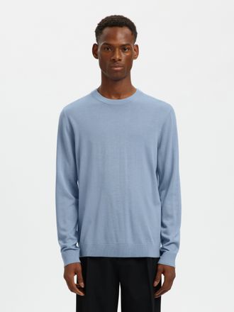 Selected Strickpullover SELECTED SLHTRAY LS KNIT MERINO CREW NECK NOOS, Herren, Gr. XXL, dusty blau, Strick, Obermaterial: 100% Wolle, unifarben, regular fit n