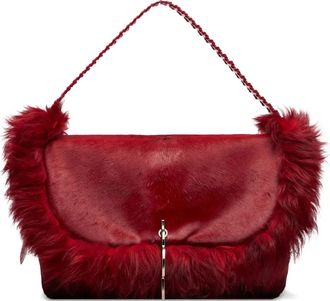 Blumarine fur-trim braided-handle shoulder bag - Red