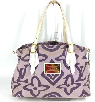 Louis Vuitton Lilac Purple White Canvas Leather Shoulder Bag Tote Bag (Pre-Owned)