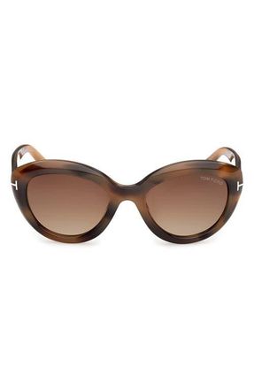 Tom Ford Stacy 53mm Cat Eye Sunglasses in Beige Havana /Brown Lens at Nordstrom