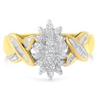 House of Brilliance 10K Two-Toned Round Baguette 1/2 Cttw Diamond Cluster Ring in Yellow Gold at Nordstrom, Size 6.75