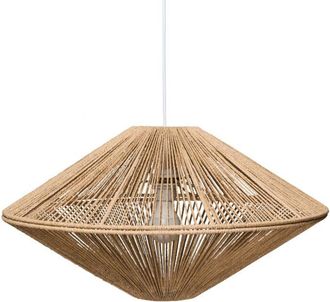 Beliani Pendant Lamp Paper Rope Natural Ceiling Light Dining Room Living Room Boho Style Plaited Lampshade CAVES