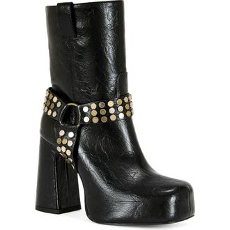 Azalea Wang Dyzma Moto Platform Bootie in Black at Nordstrom, Size 7.5