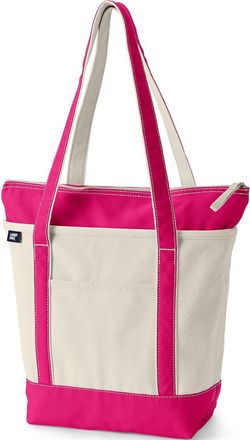Lands End Zip Top Long Handle Canvas Tote Bag in Natural/hot Pink at Nordstrom, Size X-Large