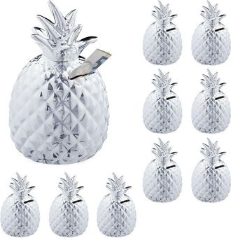 Relaxdays Relaxdays Pack 10 Huchas Pi&ntilde;a Con 2 Llaves, Cer&aacute;mica, Plateado, 16 X 9 Cm