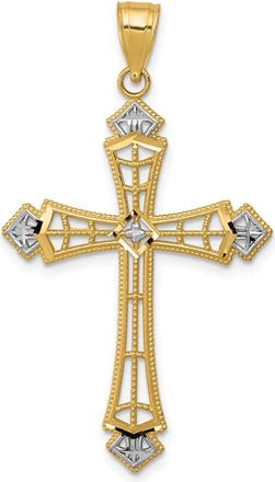 Diamond2Deal 14k Yellow Gold Rhodium Diamond-cut Cross Pendant