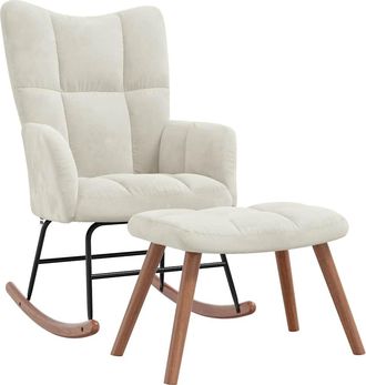 vidaXL Vidaxl - Silla Mecedora Con Reposapi&eacute;s Terciopelo Crema