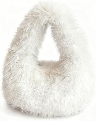 Generic Furry Purse For Women Fuzzy Tote Handbags Large Cute Plush Bag Ladies Faux Fur Bag For Autumn And Winter (White)
