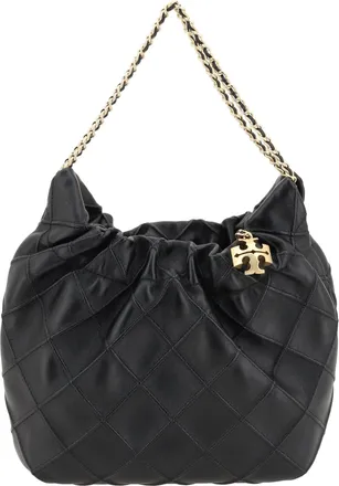 Tory Burch Womens Mini Hobo Shoulder Bag Fleming Black Calf Leather