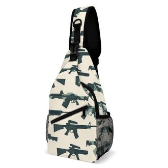 Generic Military Guns Unisex Shoulder Bags Casual Crossbody Chest Bag Sling Backpack for Hiking Cycling Travel