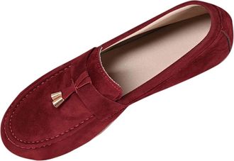 Generic Womens Loafers Casual Wide Width Walking Shoe Round Toe Solid Color Retro Breathable Comfortable Classic Slip On Loafer Shoes Work Leisure Red
