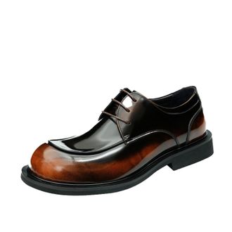 Generic Mens Low Block Heel Platform Oxfords Round Toe Patent Leather Formal Shoes Lace Up Wedding Party Prom Shoes,Brown,8.5 UK