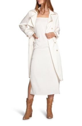 Belle & Bloom Love Language Double Breasted Satin Trench Coat in Off White at Nordstrom, Size X-Small