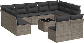 vidaXL Set De Sof&aacute;s De Jard&iacute;n 12 Pzas Con Cojines Rat&aacute;n Sint&eacute;tico Gris Vidaxl