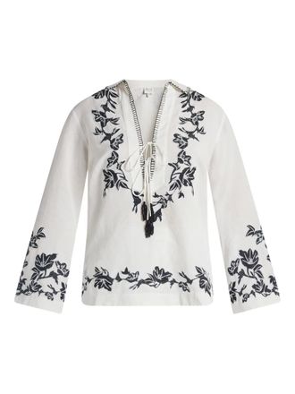 Hemant & Nandita Aahi floral tassel blouse - White