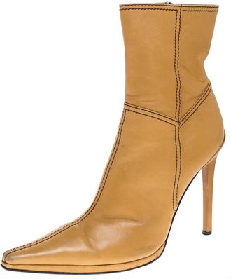 Casadei Tan Leather Pointed Toe Ankle Boots