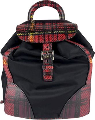 Prada Black Red Color Nylon Leather Backpack (Pre-Owned)