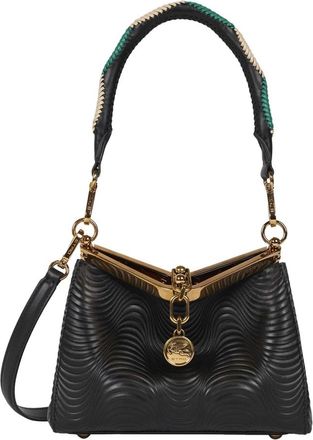 Etro Tassen, Dames, Zwart, ONE Size, Leer, Zwarte handtas met golvend lederen ontwerp