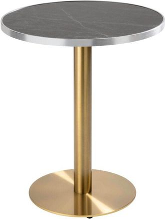 Oviala Oviala - Mesa de comedor redonda 60 cm tapa de mármol negro/plata y pata dorada