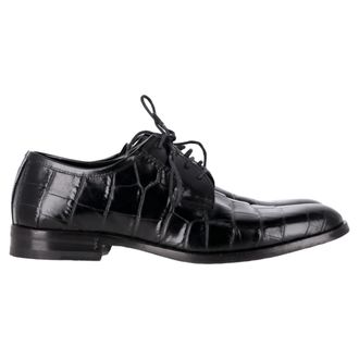 Saint Laurent Saint Laurent Croco-Effect Vetwrap Oxfords in Zwart Leer