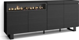 Skraut Home Aparadores Para Sal&oacute;n, Gran Capacidad De Almacenaje, 200x87x35cm, 4 Puertas, Chimenea El&eacute;ctrica, Dise&ntilde;o Industrial, Estilo Moderno, Negro - Skraut Hom