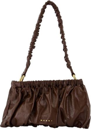 Marni Gathered Calfskin Shoulder Bag Brown