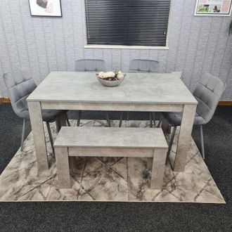 Kosy Koala Dining Table and 4 Chairs With Bench Stone Grey Effect Wood Table 4 Grey Leather Chairs Dining Room