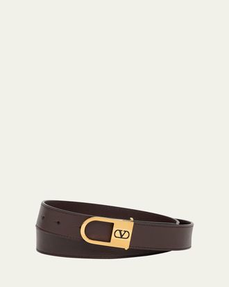 Valentino Garavani Mens Leather VLogo-Buckle Belt
