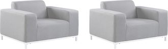 Beliani Conjunto De 2 Sillones De Poli&eacute;ster Gris Claro Blanco Patas Metal Rovigo