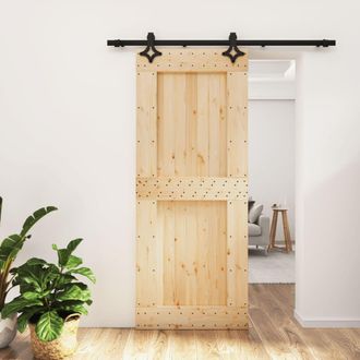 Berkfield Home Sliding Door with Hardware Set 85x210 cm Solid Wood Pine in Brown