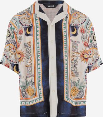 Just Cavalli Viscose Shirt With Logo And Patterned Print