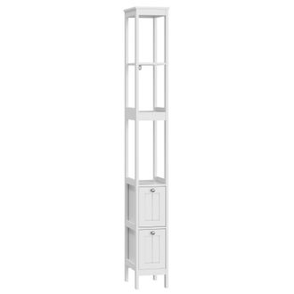 STILVORA Armario De Ba&ntilde;o Y Mueble Auxiliar Estrecho Con 2 Cajones Y 3 Estantes, De Mdf, Blanco, 20x30x160 Cm