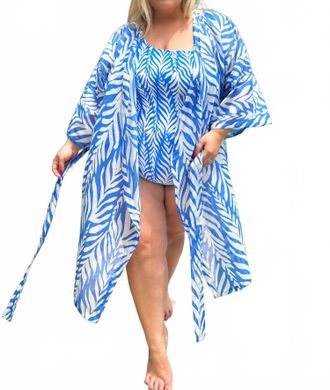 Alicia Swim Short Kimono Cover-Up - Plus In Blue Bay Waves