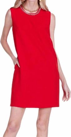 Jade Yoga Embelished Neck Shift Dress In Red