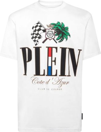 Philipp Plein Tops, Heren, Wit, S, Katoen, T-shirt Ronde Hals SS Cote D Azur Plam