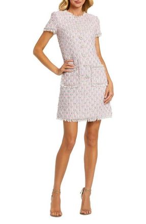Mac Duggal Womens Cap Sleeve Floral Button Detail Shift Dress in Pink Multi at Nordstrom, Size X-Small