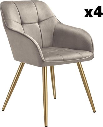 TecTake 4 Sillas de comedor, aterciopeladas, 58 x 62 x 82 cm, gris topo/oro