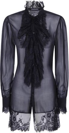 Ann Demeulemeester Barah Lange Comfort Blouse met Kantruches - Dames - Blouses - Zwart - M - Chiffon - Overhemden