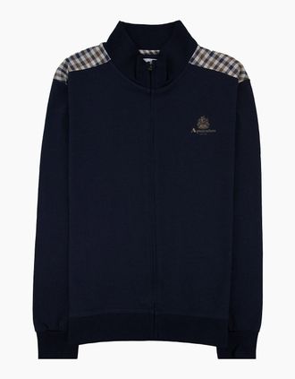 Aquascutum Mens Aquascutum Full Zip Club Check Mockneck Sweatshirt Navy 11 - Black - Size: 38/Regular