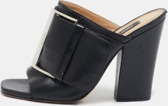 Sergio Rossi Black Leather Buckle Slide Sandals
