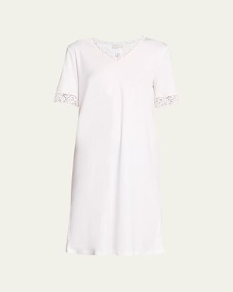 Hanro Moments Short Sleeve Lace Cotton Nightgown