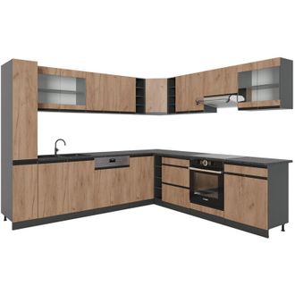 Vicco Cocina Esquinera R-line, Oro Power Roble/antracita, 257 X 277 Cm J-shape, Et Antracita