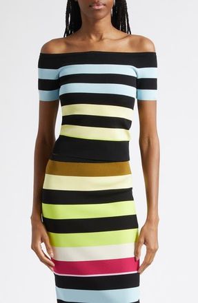 Christopher John Rogers Stripe Off the Shoulder Knit Top in Haze Multi at Nordstrom, Size X-Small